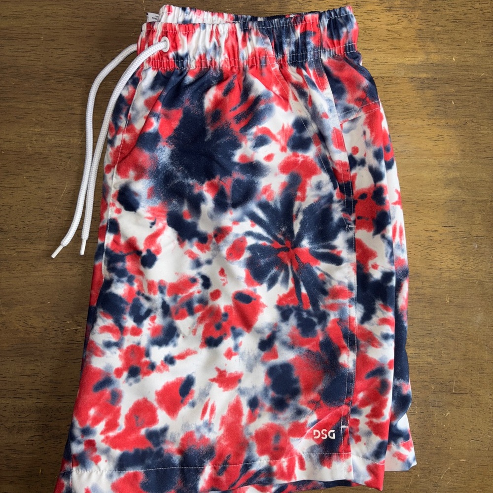 Red and Blue Tie-Dye Shorts